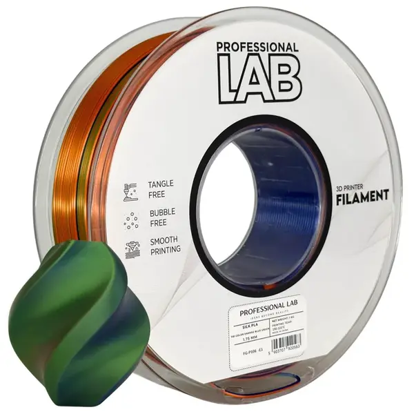 Professional Lab FG-P106-E1, 3D filament, PLA Silk, Tri Color, Orange, Blue, Green, 1kg, 1,75mm