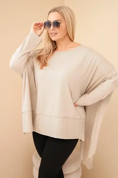 Kesi Dámská tunika Plus Size z bavlny s asymetrickým lemem béžová