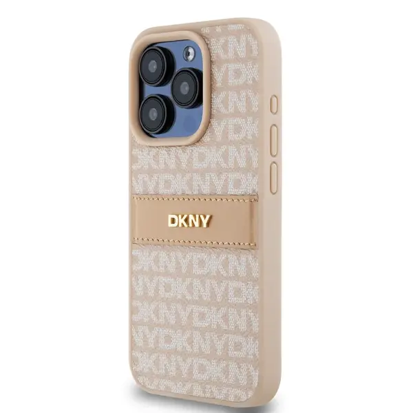 Zadní kryt DKNY PU Leather Repeat Pattern Tonal Stripe pro Apple iPhone 15 Pro, růžová