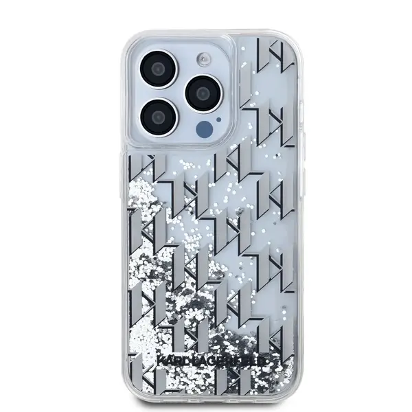 Zadní kryt Karl Lagerfeld Liquid Glitter Monogram Gradient pro Apple iPhone 15 Pro, bílá