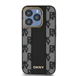 Zadní kryt DKNY PU Leather Checkered Pattern Magsafe pro Apple iPhone 15 Pro, černá