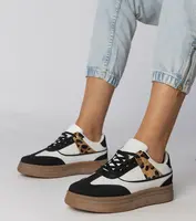 Gemre White and black sneakers with leopard print detail Meril
