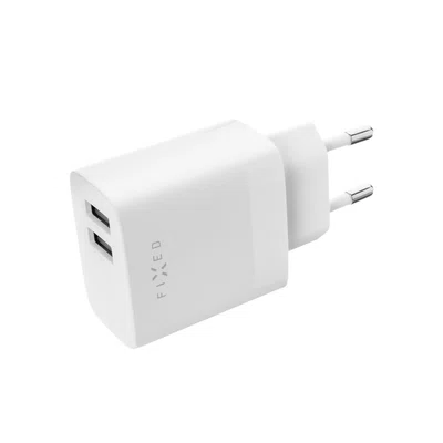 Set síťové nabíječky FIXED s 2xUSB výstupem a USB/USB-C kabelu, 1 metr, 17W Smart Rapid Charge, bílá