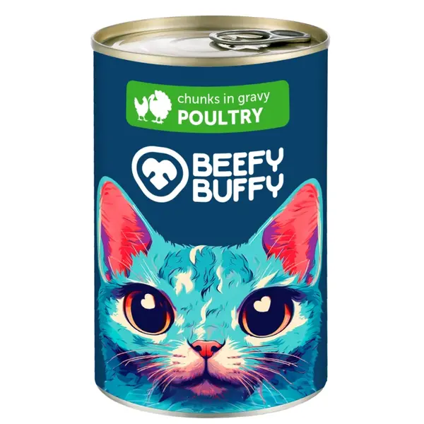 BEEFY BUFFY - Mäsové hydinové kúsočky v omáčke pre mačky 415 g (3212)