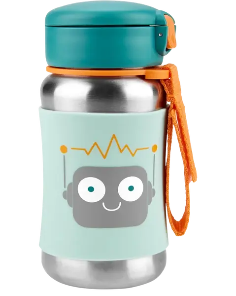 SKIP HOP Spark Style Láhev s brčkem na vodu nerez Robot 12m+ 350 ml