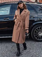 Płaszcz damski oversize GALLERIA długi wiązany w pasie kamelowy Dstreet