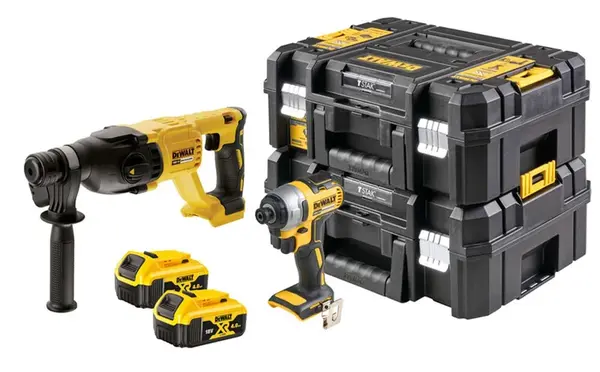 DeWALT Nářadí - 18V AKU sada rázového utahováku a kombinovaného kladiva, 2x aku 4,0 Ah XR, nabíječka DCK2023M2T