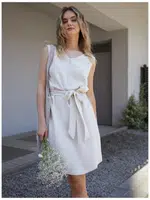 Edoti Midi dress, wide straps with linen