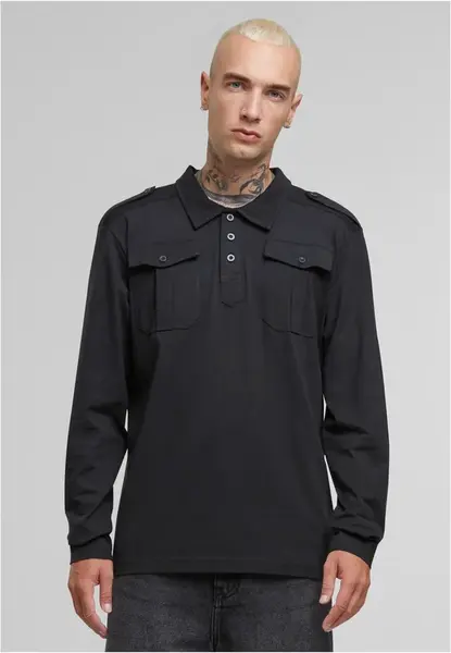 Jersey Willis Long Sleeve Polo Shirt - Black