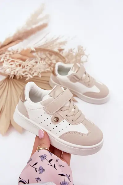 Boto Sportovní Boty Sneakers Dívčí Na Suchý Zip Béžové Zarina