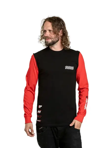 Meatfly pánské tričko s dlouhým rukávem Appex Bright Red/Black | Červená | Velikost XL | 100% bavlna