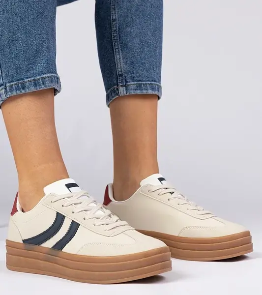 Gemre Beige women's sneakers with navy blue detail Melly