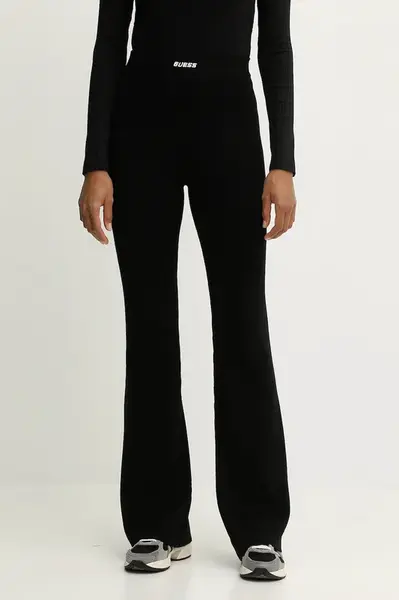 Kalhoty s příměsí vlny Guess FLAMINIA dámské, černá barva, zvony, high waist, V5BB08 Z3JD2