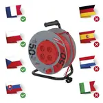 Kabel prodlužovací, 50m / 230V, cívka, 4 zásuvky, pevný střed