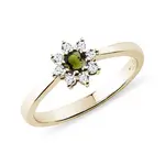 Halo prsten s vltavínem a diamanty ve žlutém zlatě KLENOTA