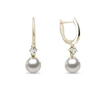 Zlaté náušnice s Akoya perlou a diamanty KLENOTA