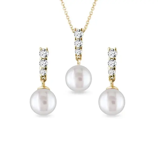 Zlatá souprava šperků s perlami a diamanty KLENOTA
