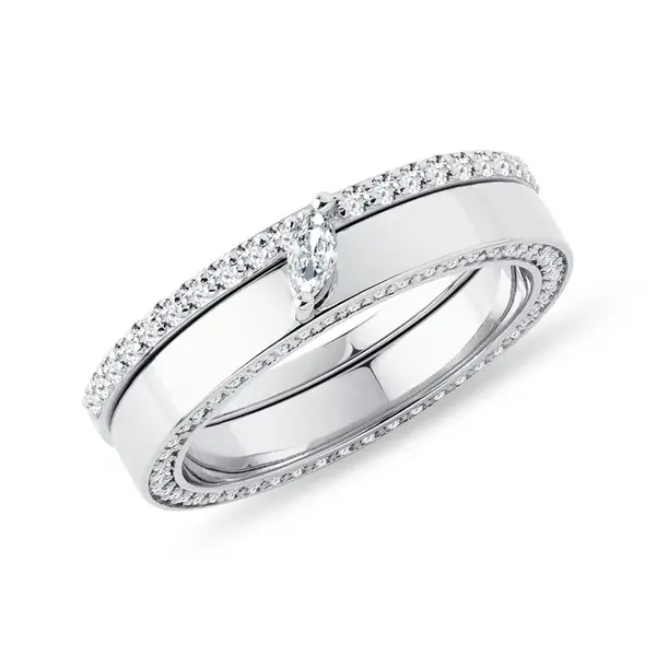 Zásnubný a svadobný set markíza z bieleho zlata KLENOTA