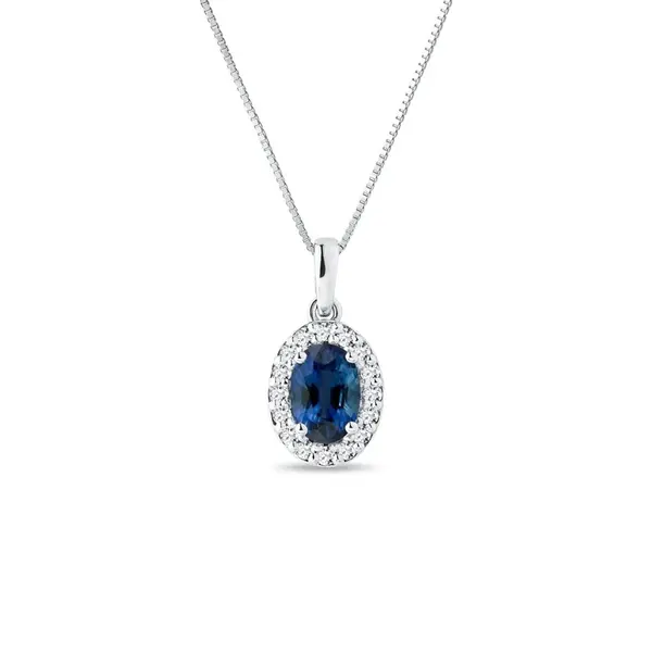 Prívesok z bieleho zlata so zafírom a diamantmi KLENOTA