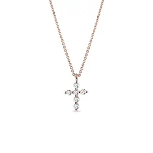 Briliantový křížek z růžového 14k zlata KLENOTA