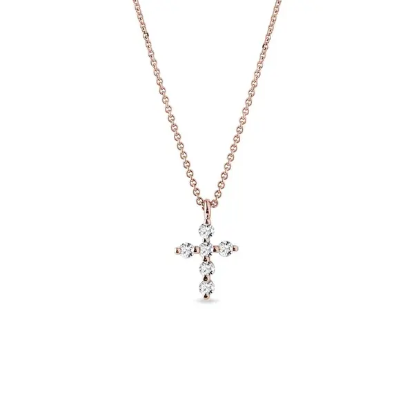 Briliantový křížek z růžového 14k zlata KLENOTA