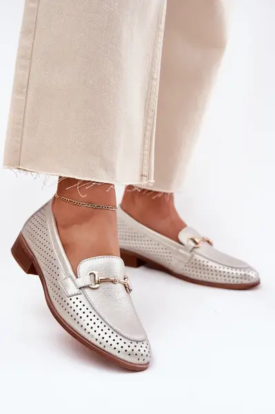 S. BARSKI Kožené dámské mokasíny se zdobením na plochém podpatku S.Barski