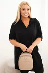 Kesi Włoski Dámská košilová šaty Plus Size s delším zadním dílem a ohrnovacími rukávy černá