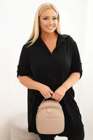Kesi Włoski Dámská košilová šaty Plus Size s delším zadním dílem a ohrnovacími rukávy černá