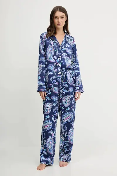 Pyžamo Lauren Ralph Lauren dámské, modrá barva, saténové, ILN92480