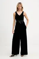 Velurová kombinéza Armani Exchange černá barva, s výstřihem do v, XW000976 AF16147