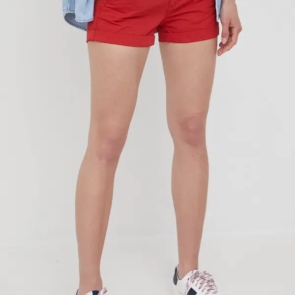 Bavlnené šortky Pepe Jeans Balboa Short dámske, červená farba, jednofarebné, stredne vysoký pás