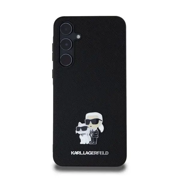 Zadní kryt Karl Lagerfeld PU Saffiano Metal Karl and Choupette pro Samsung Galaxy A55 5G, černá