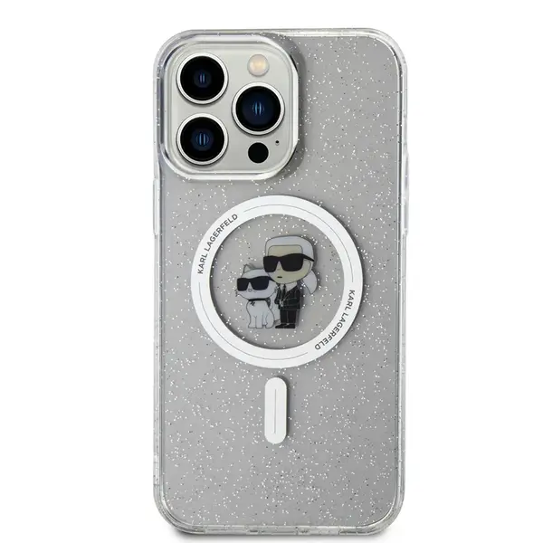 Karl Lagerfeld IML Glitter Karl and Choupette MagSafe Zadní Kryt pro iPhone 15 Pro Max Transparent