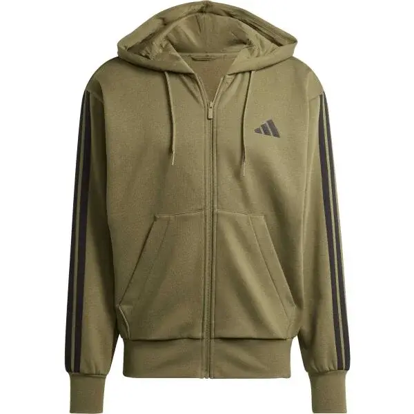 adidas M 3 STRIPES FL FZ HD Pánská mikina, khaki, velikost XXXL