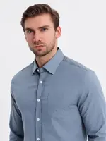 Ombre Men's SLIM FIT shirt in decorative fabric with pocket - blue OM-SHCS