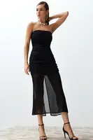 Trendyol Black Fitted Knitted Tulle Dress