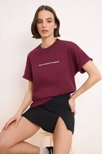 Trendyol Tričko  vínovo červená / biela