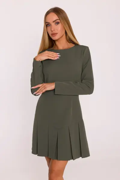 Elegantné dámske mini šaty s boxovými skladmi - khaki