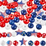 132Pcs 7 Style Independence Day Theme Printed Natural Wooden Beads Sets