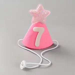Number 7 Non-woven Fabrics Glitter Powder Pet Birthday Hats