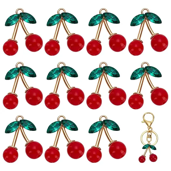 12Pcs Alloy & Rhinestone & Plastic Pendants