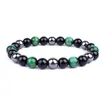 Dyed Natural Tiger Eye & Obsidian Round Beaded Stretch Bracelet