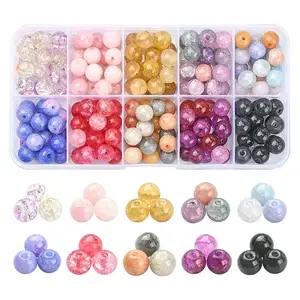 220Pcs 10 Colors Transparent Crackle Glass Beads Strands