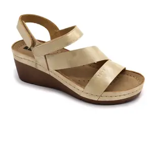 1120 Zdravotné celokožené sandále na platforme 37 - 24cm, zlatá, 6,5 cm
