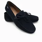 Ombre Men's leather moccasin shoes with thong and driver sole - navy blue