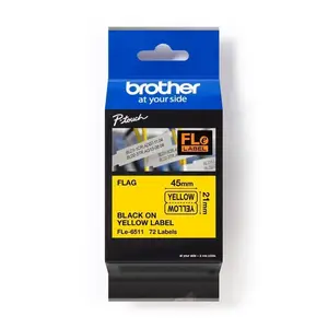 Brother FLE-6511 Pro Tape, 21mm x 45mm, černý tisk/žlutý podklad, 72ks, originální páska