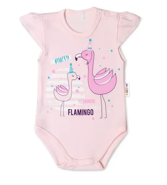 Baby Nellys Bavlněné kojenecké body, kr. rukáv, Flamingo - sv. růžové, vel. 68