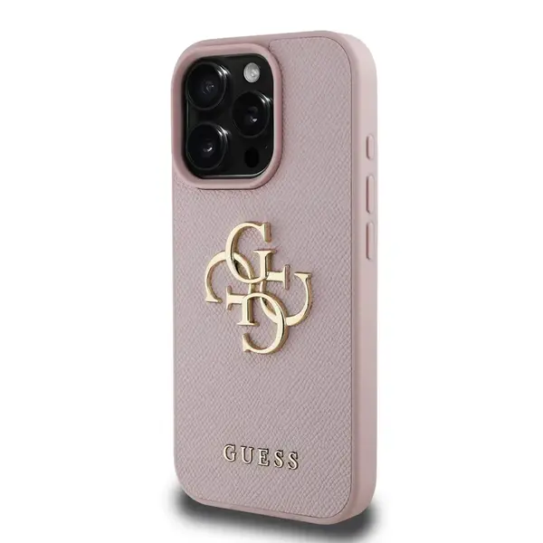 Zadní kryt Guess PU Grained 4G Metal Logo pro Apple iPhone 15 Pro, růžová