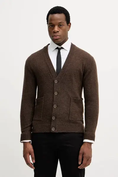 Kardigan s příměsí vlny Lindbergh hnědá barva, 30.800223