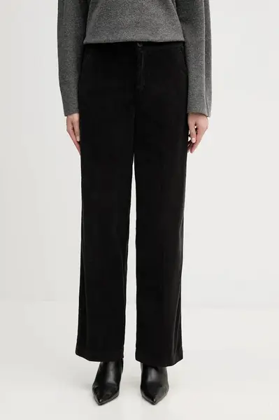 Manšestrové kalhoty United Colors of Benetton černá barva, high waist, 4HA2DF07I